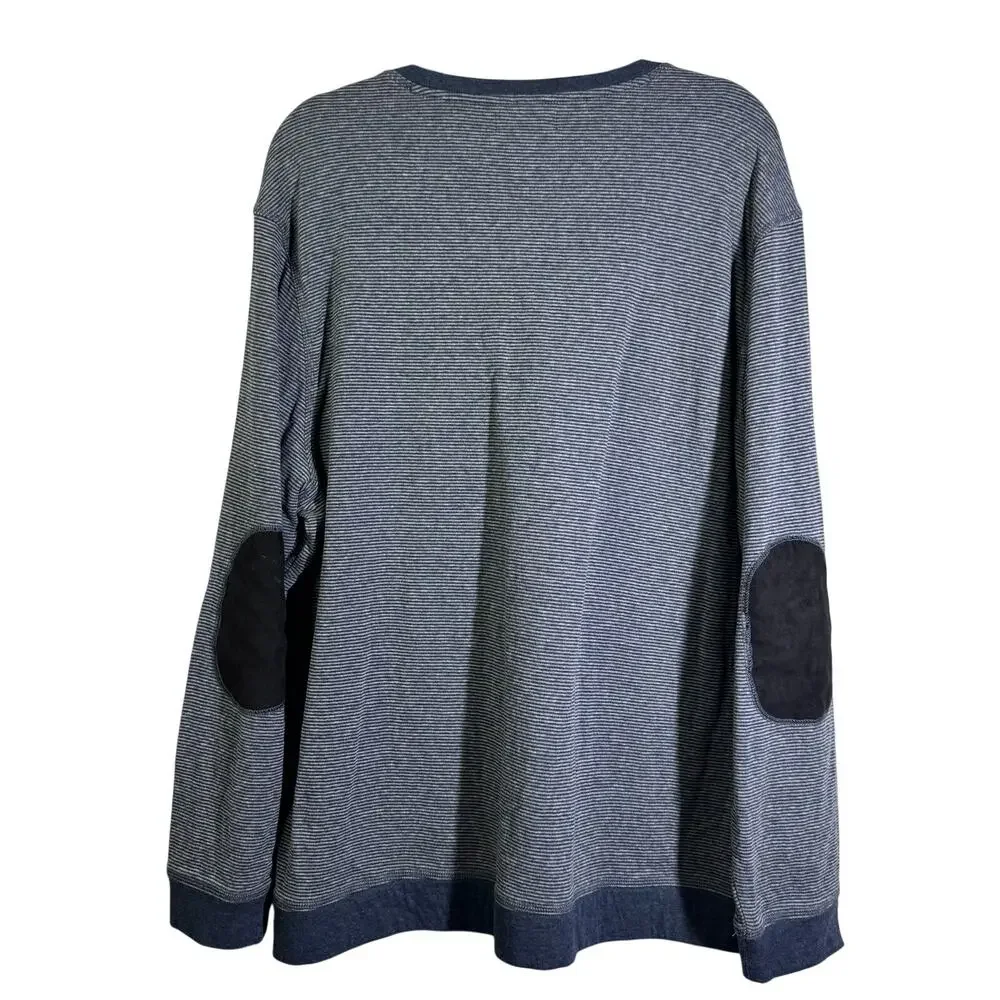 TASSO ELBA Sweatshirt‎ XXL Crew Neck Striped Extremely Soft Elbow Patches Casual